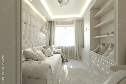 stylist and royal Modern minimalist nursery room in Scandinavian style. Baby room interior