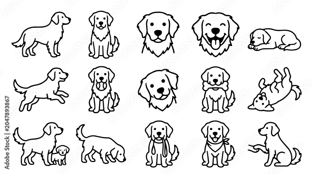 Obraz premium Golden Retriever dog icon set