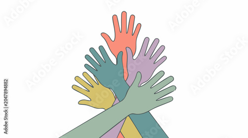 Diverse Group of Colorful Hands Reaching Upwards in Unity and Collaboration