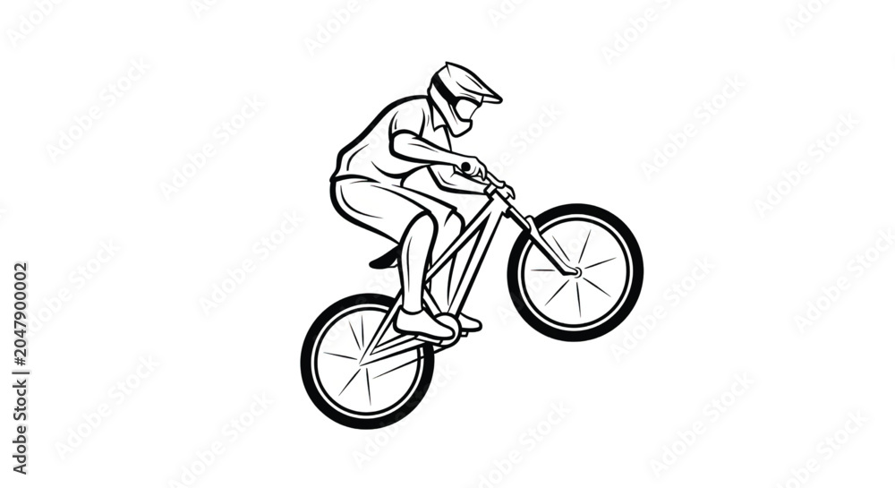 Fototapeta premium Man riding a bicycle fast downhill.