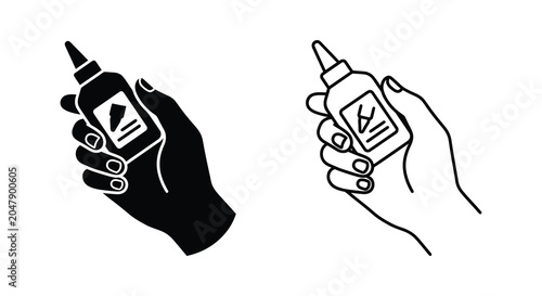 Foto Hand holding condiment bottle black and white silhouette style illustration