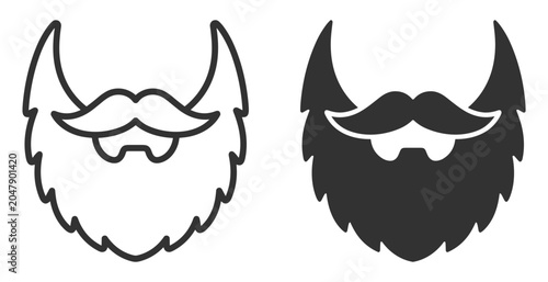 Quadro su tela viking beard and mustache icons set, facial hair silhouette and outline, vector