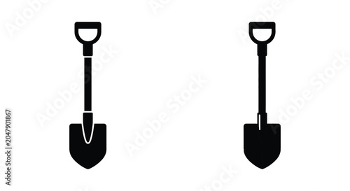 Shovel Silhouette And Colorful Illustration On White Background