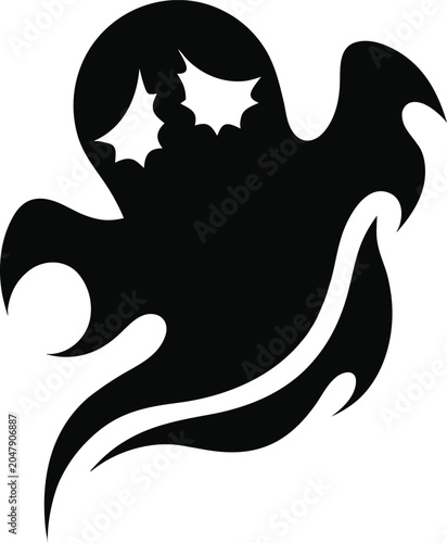 Картината върху платно Abstract playful ghost silhouette with star shaped eyes and wavy curved floating shape