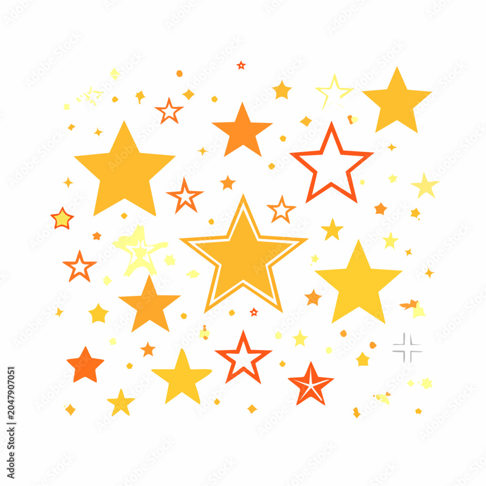 Obraz premium Golden and Orange Stars Scattered on White Background