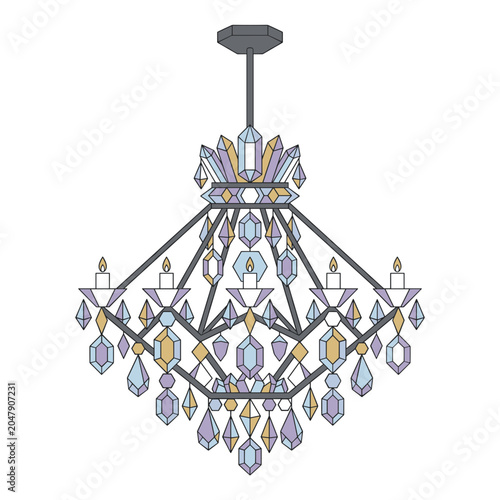 Elegant Crystal Chandelier Hanging in Modern Interior with Soft Light Glow