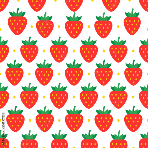 Bright Red Strawberries Pattern on White Background Minimalist Fresh Fruit Design