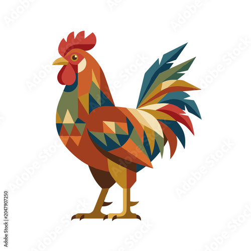 Colorful Rooster Illustration in Vibrant Watercolor Style on White Background
