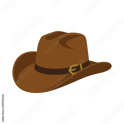 Brown Felt Cowboy Hat Isolated on White Background with Shadow in Minimalist Style