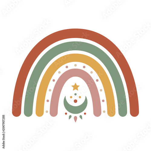 Colorful Hand Drawn Rainbow with Smiling Cloud Illustration on White Background
