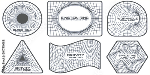 Bild auf Leinwand Premium Scientific Wireframe Symbols Set Featuring Gravity Wells, Wormholes and