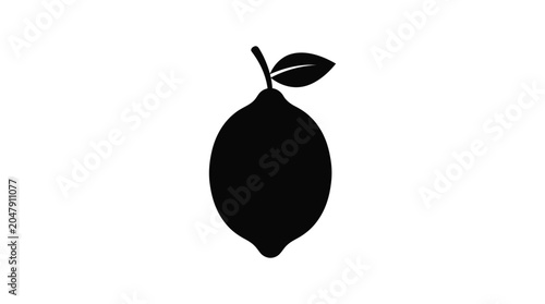 Cuadro en lienzo Lemon with leaf a black silhouette against a white background