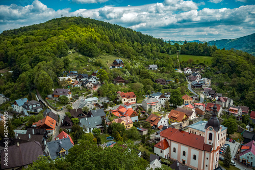 View of historic Štramberk and surrounding hills in the Czech Republic.