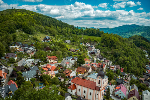 View of historic Štramberk and surrounding hills in the Czech Republic.