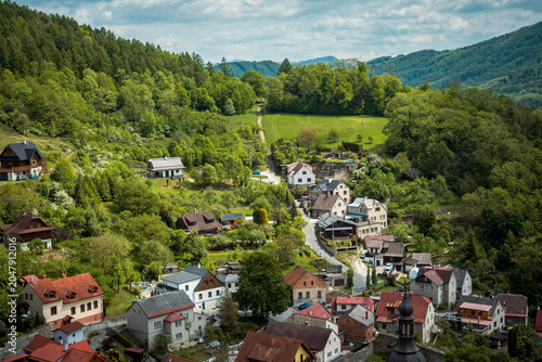 View of historic Štramberk and surrounding hills in the Czech Republic.