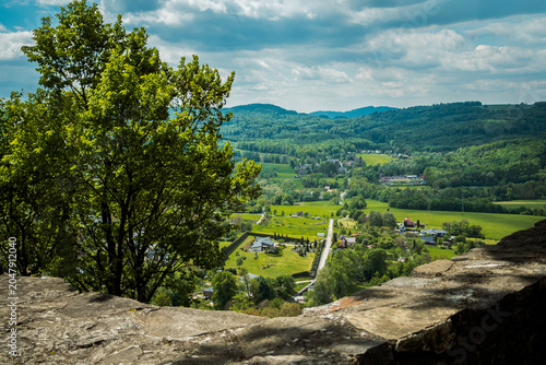 View of historic Štramberk and surrounding hills in the Czech Republic.
