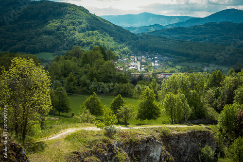 View of historic Štramberk and surrounding hills in the Czech Republic.
