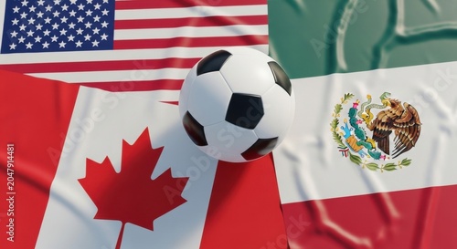 Soccer Ball on USA, Canada, and Mexico Flags