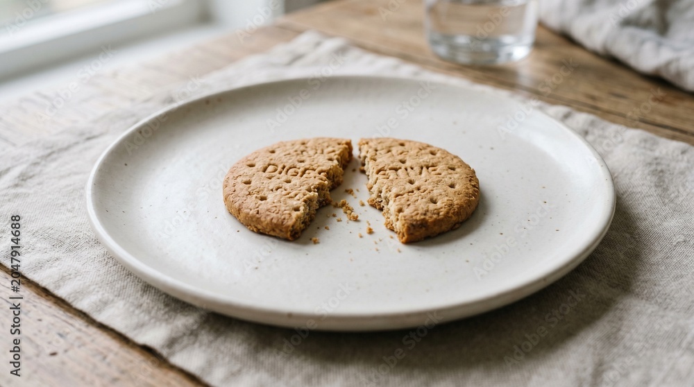 Obraz premium Broken Digestive Biscuit on a Plate
