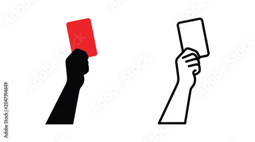 Tableau sur toile Hand Holding Red Card And Line Art Version Silhouette And Outline