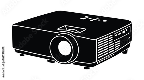 Canvastavla Projector Silhouette Black And White Graphic Illustration