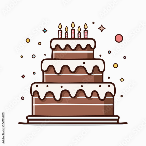 Three Tier Chocolate Birthday Cake with Candles