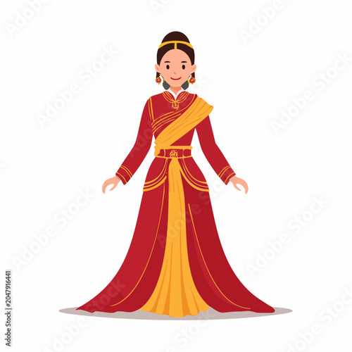 Woman in Traditional Red and Gold Indian Attire