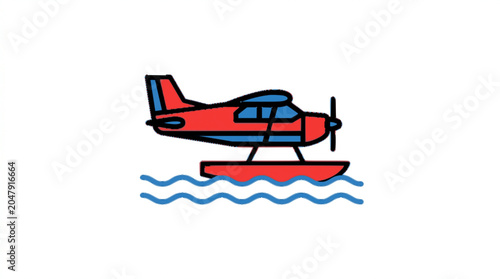Canvas Print 2D flat vector illustration of Seaplane, minimal clean design, isolated on white