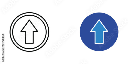 Upward arrow icon in circle with blue background vector graphic for progress and direction