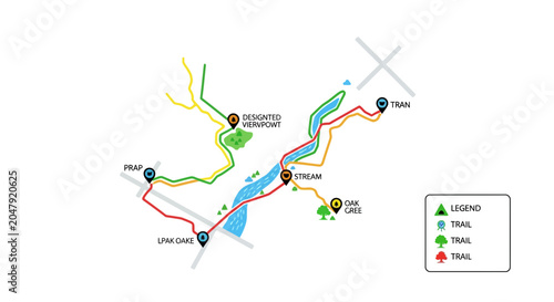 Tableau sur toile Trail Map Illustration: Hiking, Biking, Outdoor Recreation