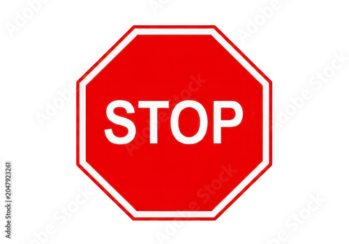 Bright red octagonal stop sign symbol for traffic control isolated on transparent background