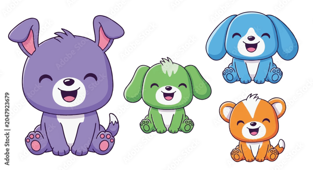 Fototapeta premium Cute Cartoon Puppies Collection.