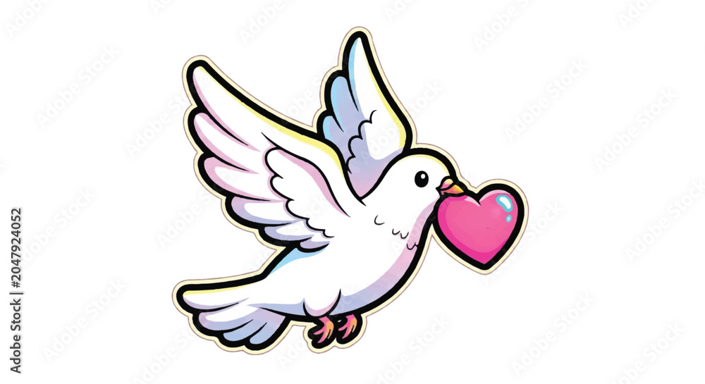 Fototapeta premium Cute White Dove Carrying Pink Heart Symbol.