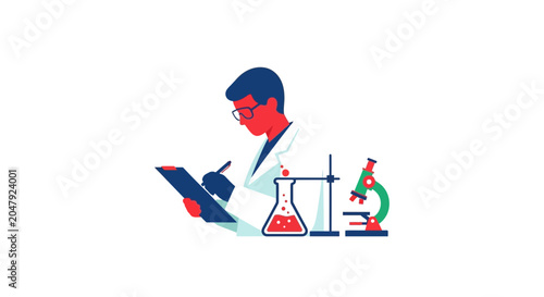 Bild auf Leinwand Scientist Conducting Research with Microscope and Flask, Laboratory Equipment Il
