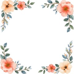 Floral corner border with peach and pink flowers and gray leaves