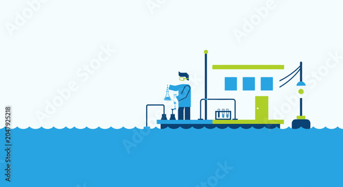 Canvastavla Scientist on floating lab conducting experiment on water