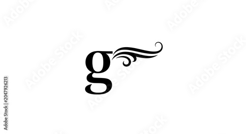 Black ink handwritten cursive letter g with decorative swirls