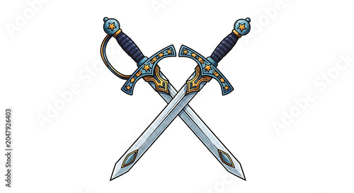 Blue and gold ornate antique-style folding scissors with decorative handles