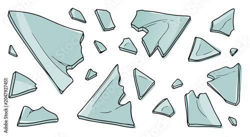 Quadro su tela A collection of shattered glass pieces, a light blue vector illustration on a wh