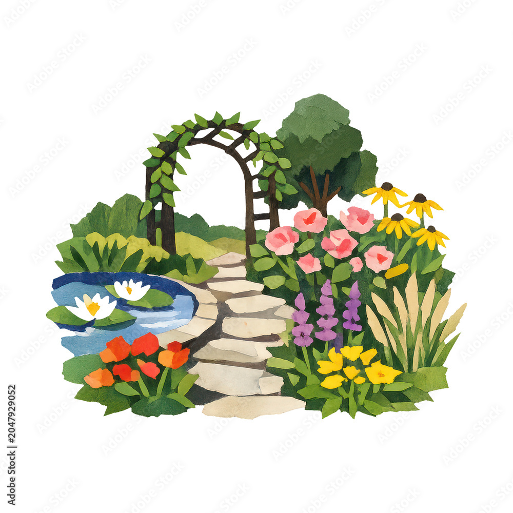 Fototapeta premium PNG Colorful garden path illustration