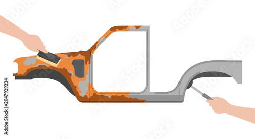 Car body restoration: Sanding rust and preparing for repair
