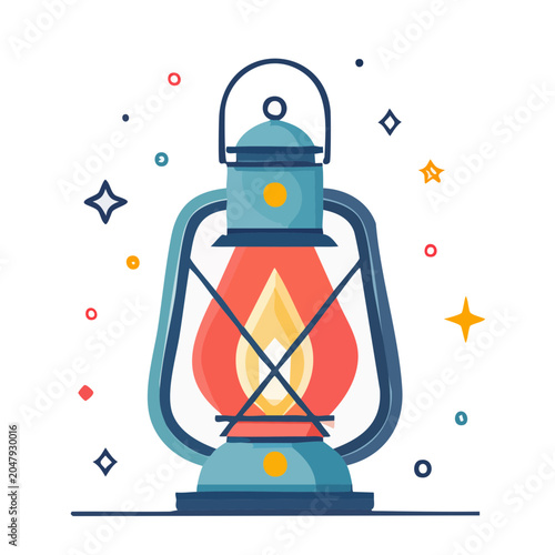 Flat design illustration of a vintage lantern with a flame