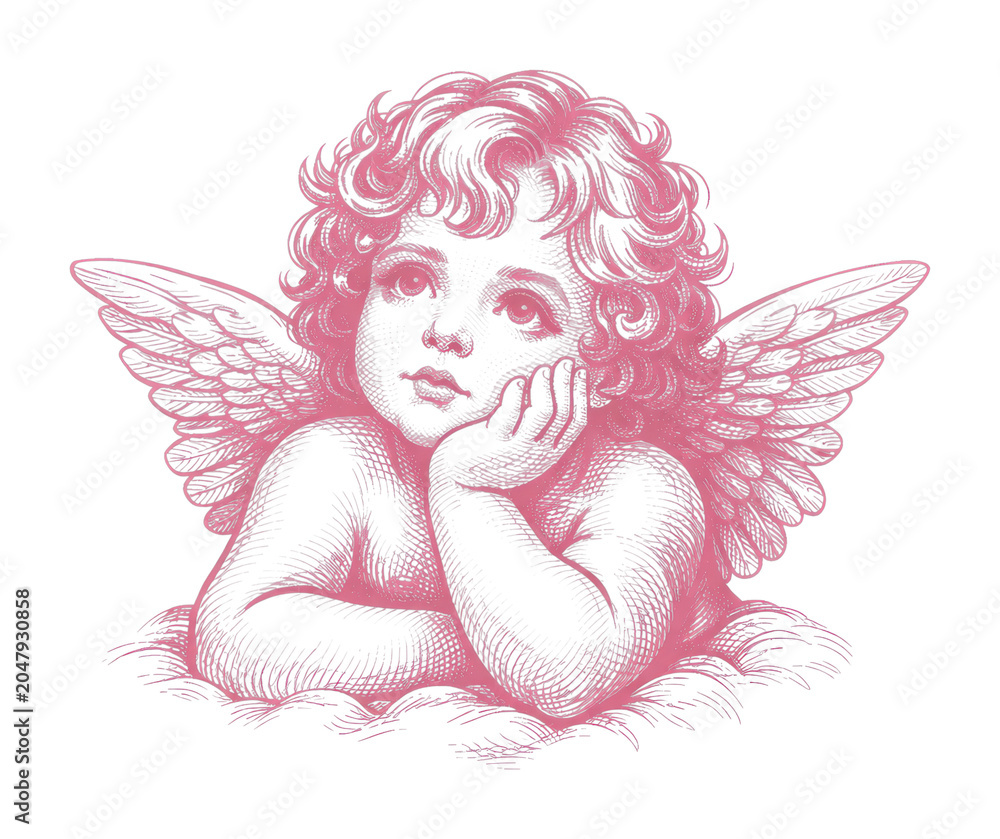 Obraz premium PNG Cherubic angel illustration in pink.