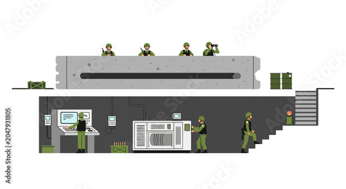 Photos Military Bunker Interior with Soldiers and Technology