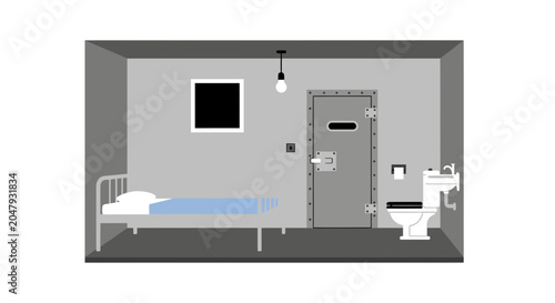 Quadro em tela Minimalist Prison Cell Interior Scene with Bed and Toilet