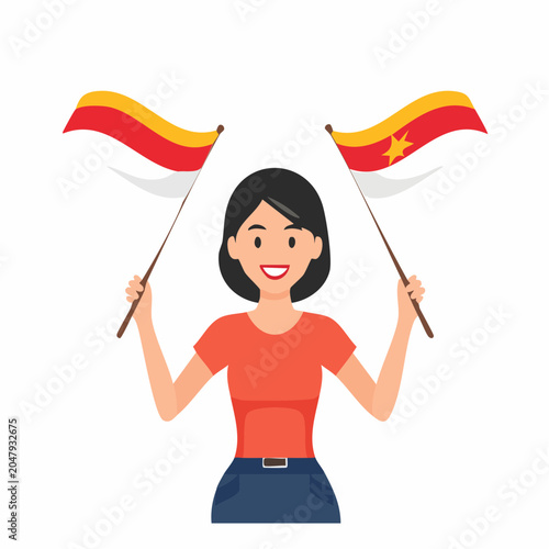 Woman Holding Flags