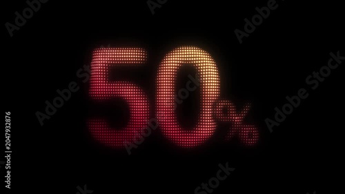 Red 50% Off Particle Animation on Dark Background, Glowing Dot Grid Vertical Scanning Animation Motion Graphics Seamless Loop, 4K
