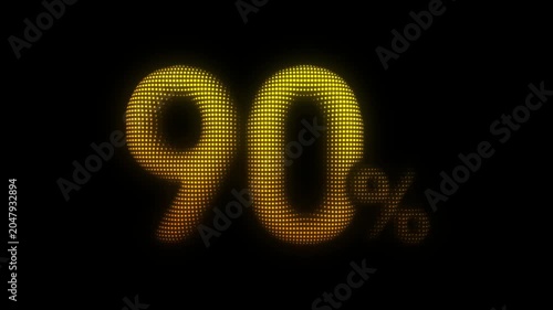 Golden 90% Off Particle Animation on Dark Background, Glowing Dot Grid Vertical Scanning Animation Motion Graphics Seamless Loop, 4K