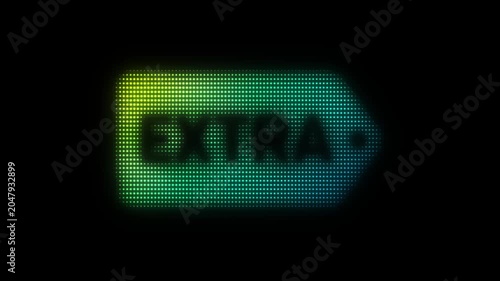 Green Extra Discount Tag Particle Animation on Dark Background, Glowing Dot Grid Vertical Scanning Animation Motion Graphics Seamless Loop, 4K