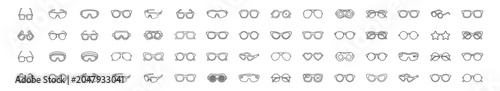 Fotografie set of eyeglasses and sunglasses outline icons assortment on transparent backgro